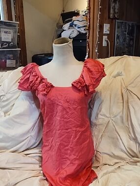 No Label Pink Silk Ruffle Sleeve Dress